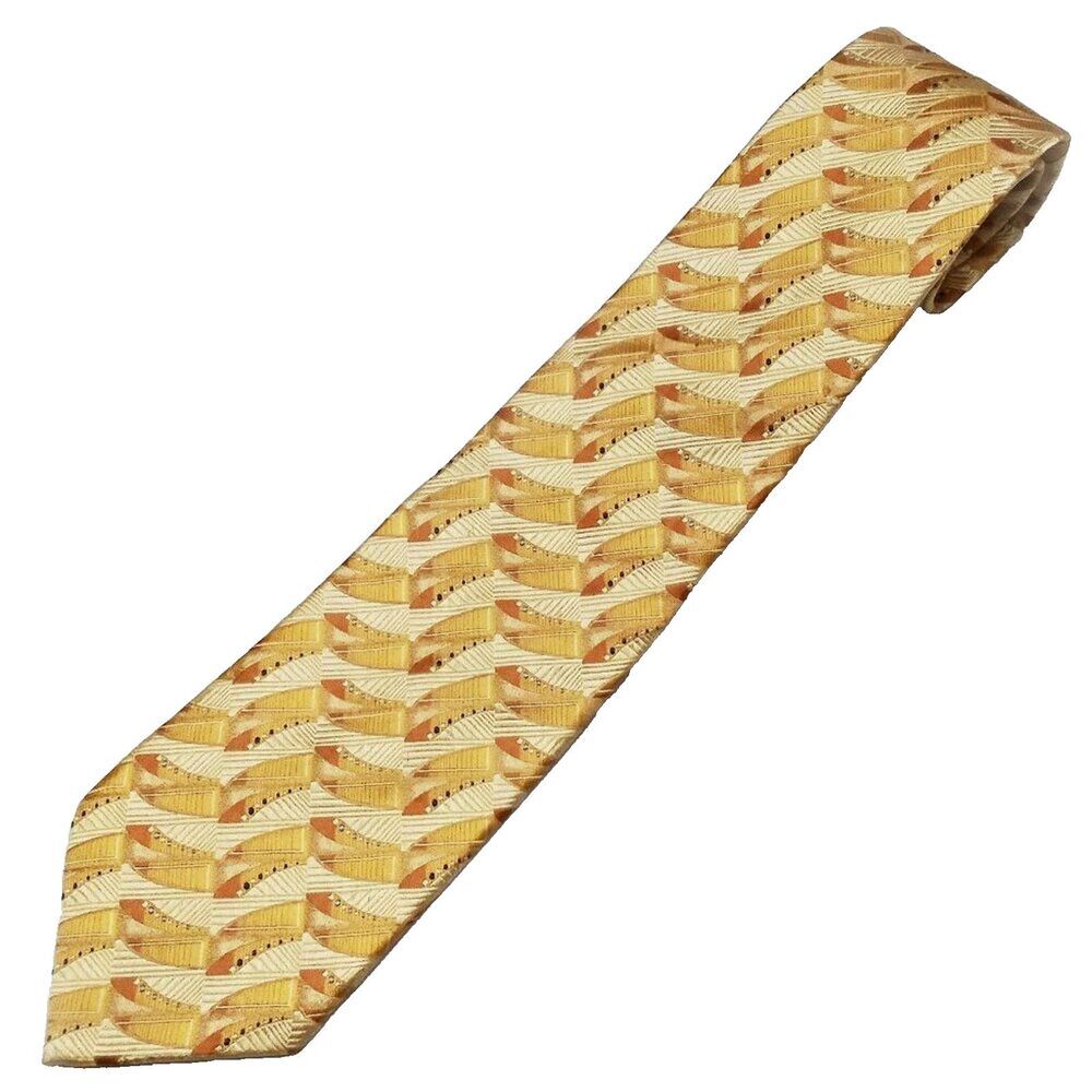 JoS. A. BANK Butter Yellow Gold Silk Tie Textured Geometric Italy Wedding Formal